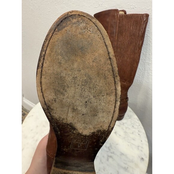 Frye Melissa Scrunch Brown Riding Boots Stretch Back Tall Pull On Leathers 7.5m - Picture 7 of 10